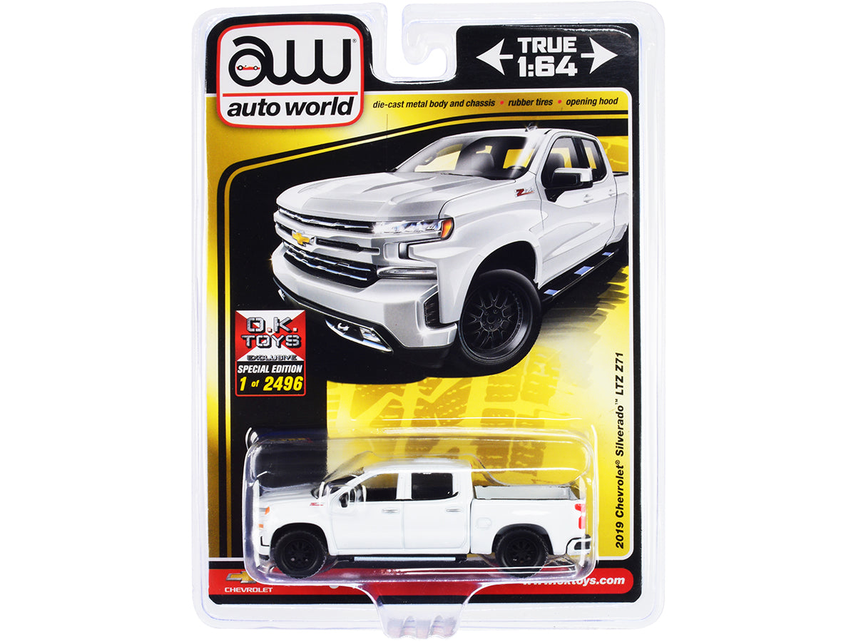 2019 Chevrolet Silverado LTZ Z71 Pickup Truck White Limited Edition to 2496 pieces Worldwide 1/64 Diecast Model Car by Auto World