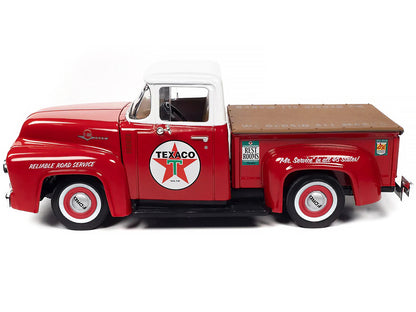 1956 Ford F-100 Pickup Truck Red with White Top "Texaco Reliable Road Service" "Vintage Fuel" Series 1/24 Diecast Model Car by Auto World