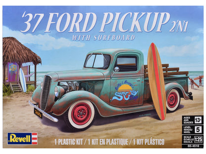 Level 5 Model Kit 1937 Ford Pickup Truck with Surfboard 2-in-1 Kit 1/25 Scale Model by Revell