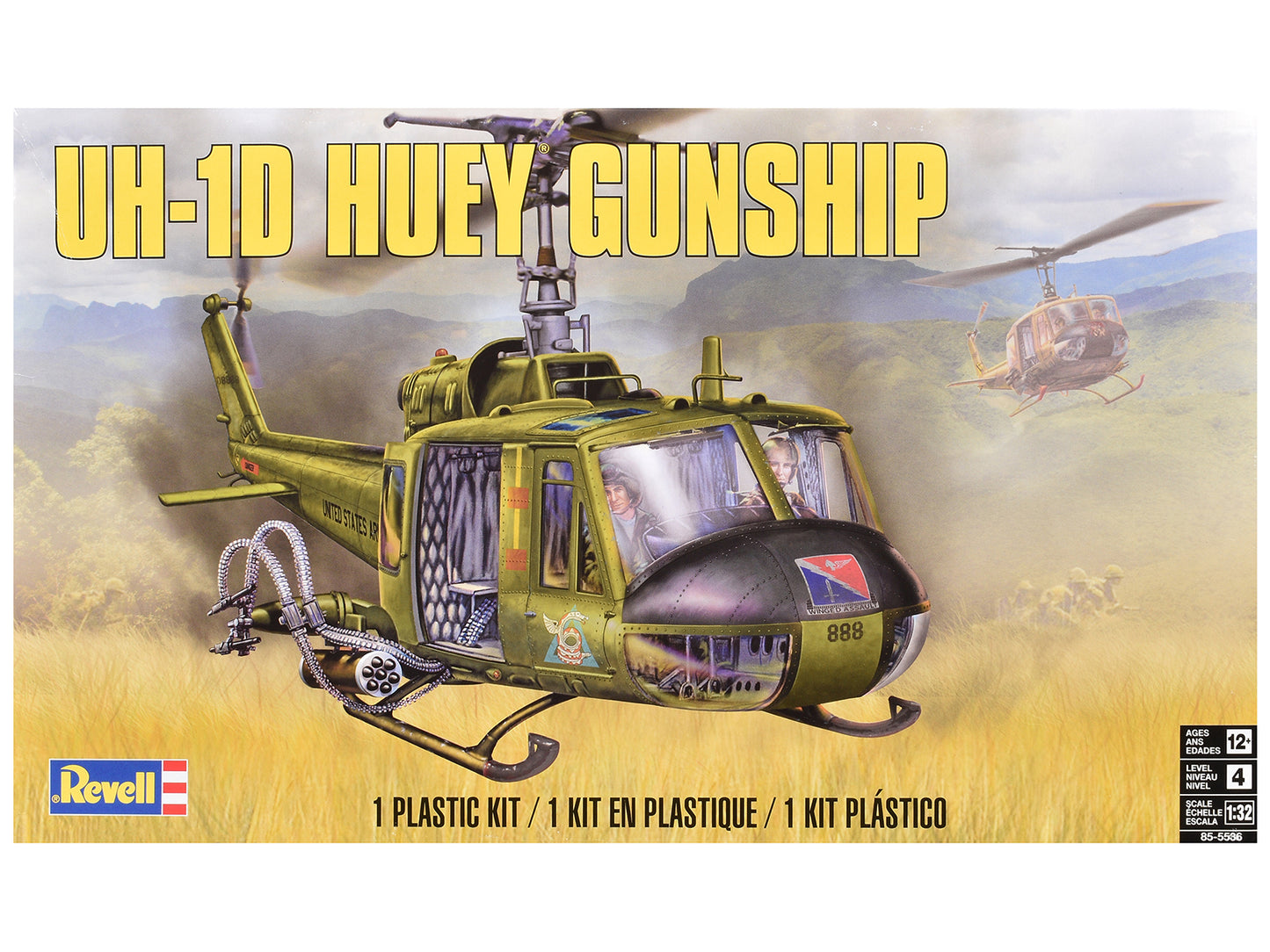 Level 4 Model Kit Bell UH-1D Iroquois "Huey" Gunship Helicopter 1/32 Scale Model by Revell