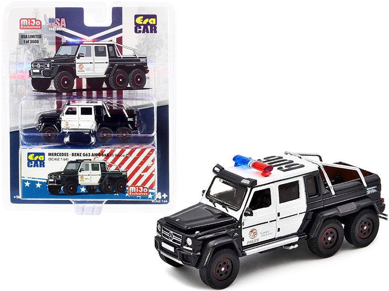 Mercedes Benz G63 AMG 6x6 Pickup Truck U.S. Police Car Black and White 1/64 Diecast Model Car by Era Car