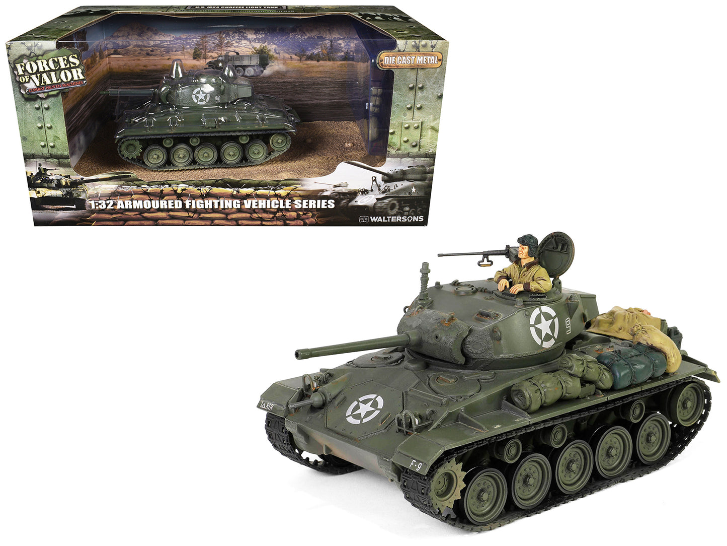 M24 Chaffee Light Tank "8th Armored Division 36th Tank Batallion, Rheinberg Germany World War II" (1945) United States Army "Armoured Fighting Vehicle" Series 1/32 Diecast Model by Forces of Valor