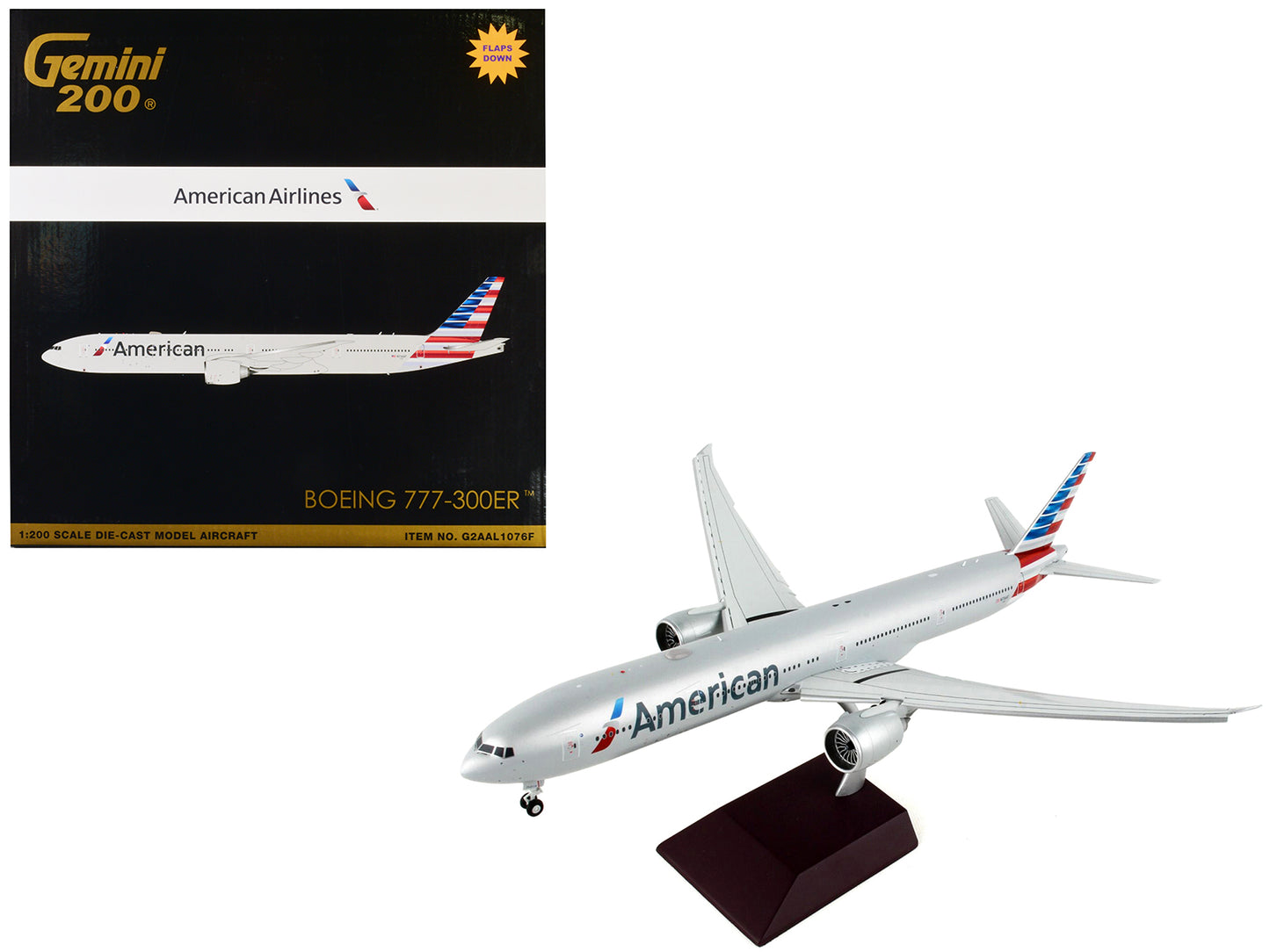 Boeing 777-300ER Commercial Aircraft with Flaps Down "American Airlines" Silver "Gemini 200" Series 1/200 Diecast Model Airplane by GeminiJets