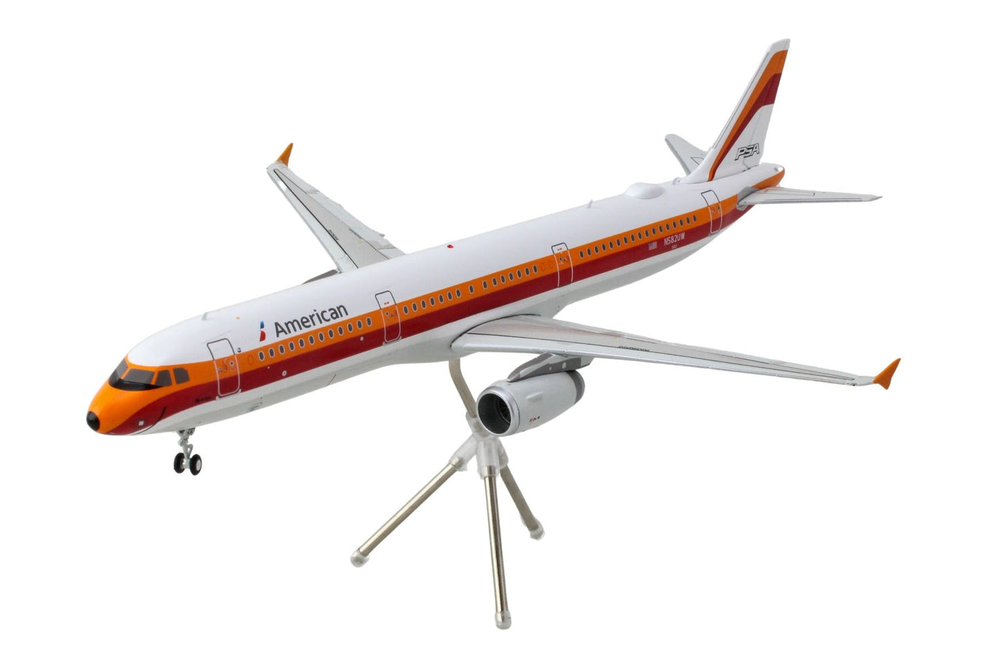 Airbus A321 Commercial Aircraft "American Airlines - PSA" (N582UW) White with Red and Orange Stripes "Gemini 200" Series 1/200 Diecast Model Airplane by GeminiJets