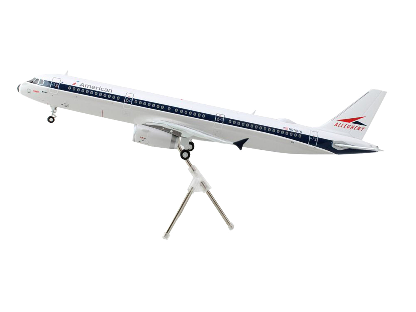 Airbus A321 Commercial Aircraft "American Airlines - Allegheny" (N579UW) White with Blue Stripes "Gemini 200" Series 1/200 Diecast Model Airplane by GeminiJets