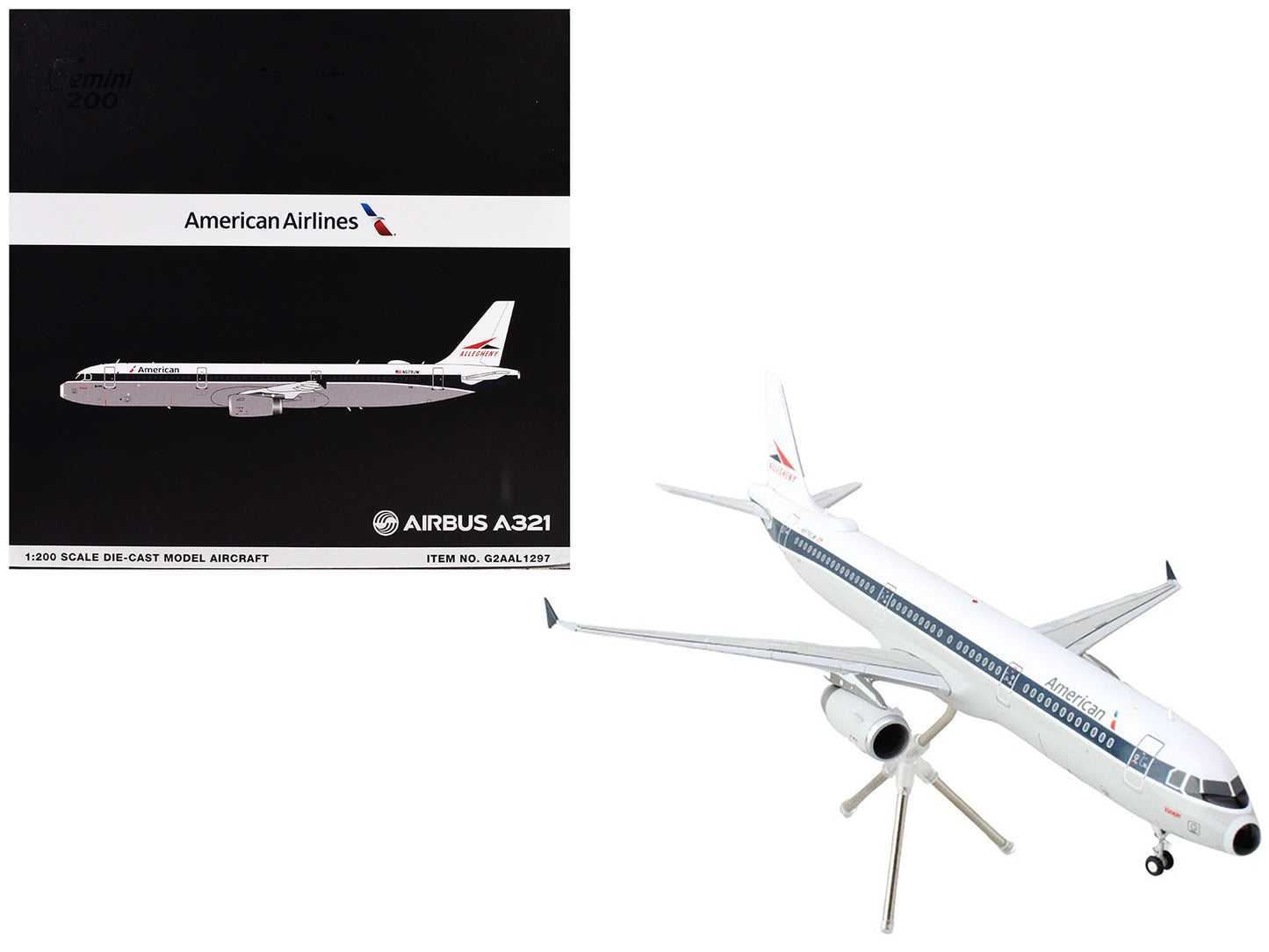 Airbus A321 Commercial Aircraft "American Airlines - Allegheny" (N579UW) White with Blue Stripes "Gemini 200" Series 1/200 Diecast Model Airplane by GeminiJets