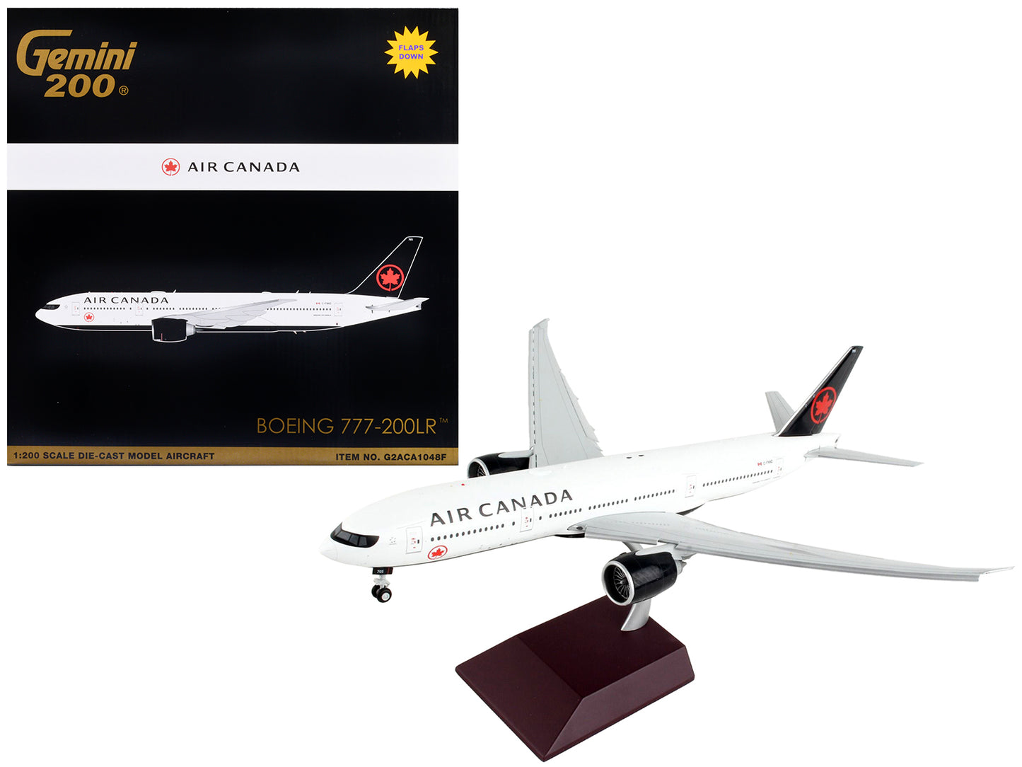 Boeing 777-200LR Commercial Aircraft with Flaps Down "Air Canada" White with Black Tail "Gemini 200" Series 1/200 Diecast Model Airplane by GeminiJets