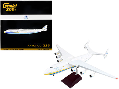 Antonov AN225 Mriya Commercial Aircraft "Antonov Airlines" White with Blue and Yellow Stripes "Gemini 200" Series 1/200 Diecast Model Airplane by GeminiJets