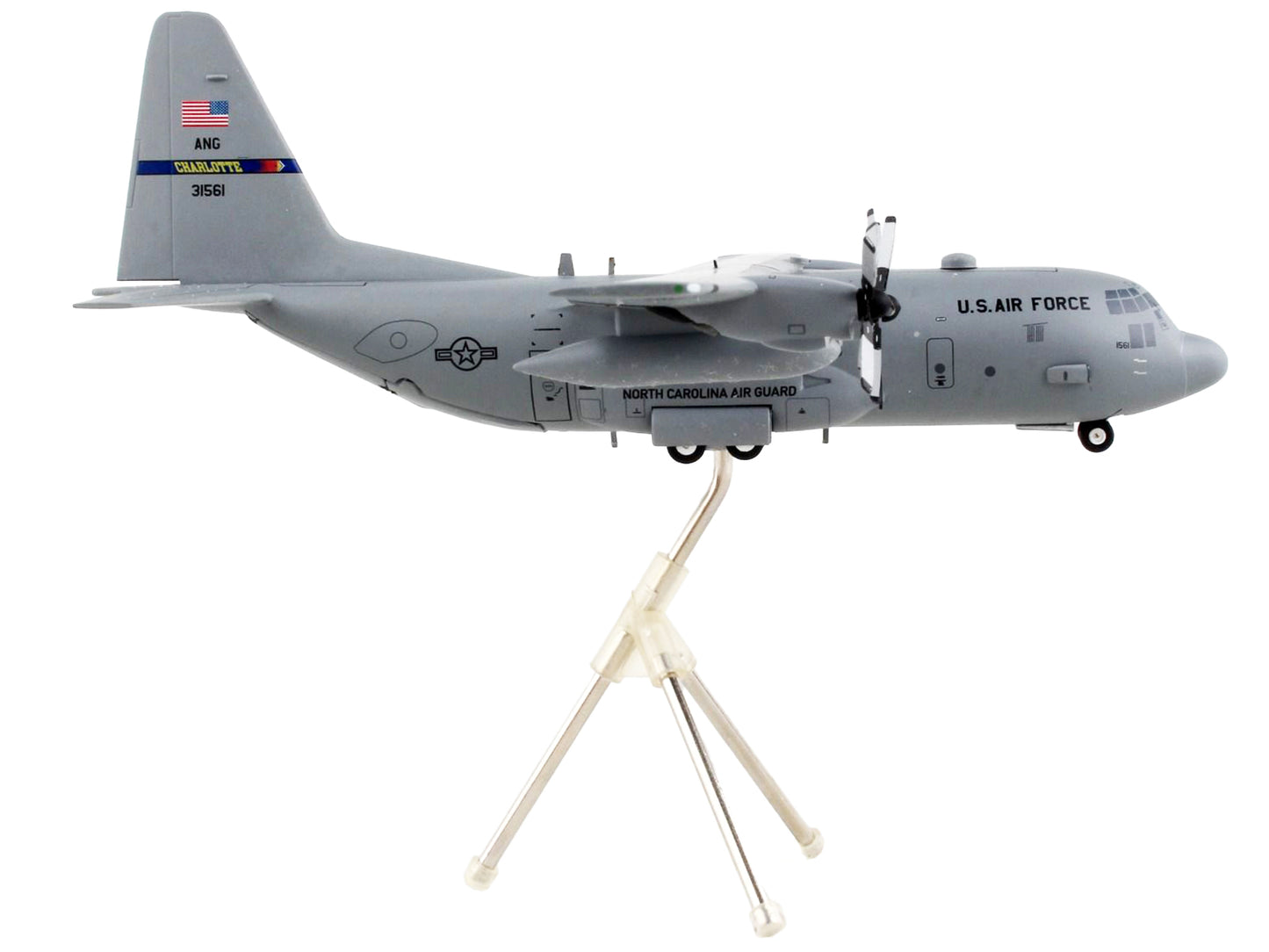 Lockheed C-130H Hercules Transport Aircraft "North Carolina Air National Guard Charlotte ANGB" United States Air Force "Gemini 200" Series 1/200 Diecast Model Airplane by GeminiJets