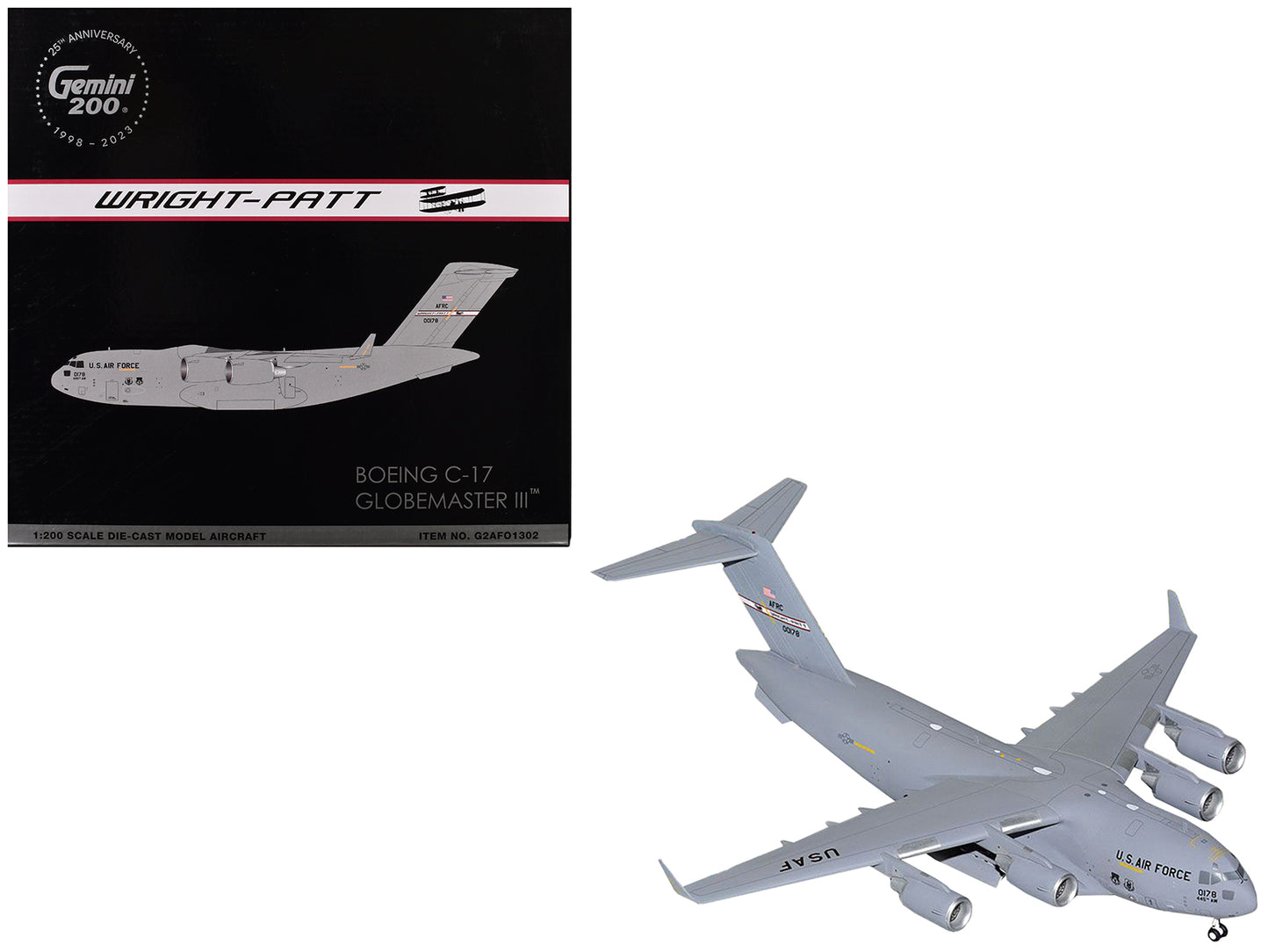 Boeing C-17 Globemaster III Transport Aircraft "Wright-Patterson Air Force Base" United States Air Force (000178) Gray "Gemini 200" Series 1/200 Diecast Model Airplane by GeminiJets