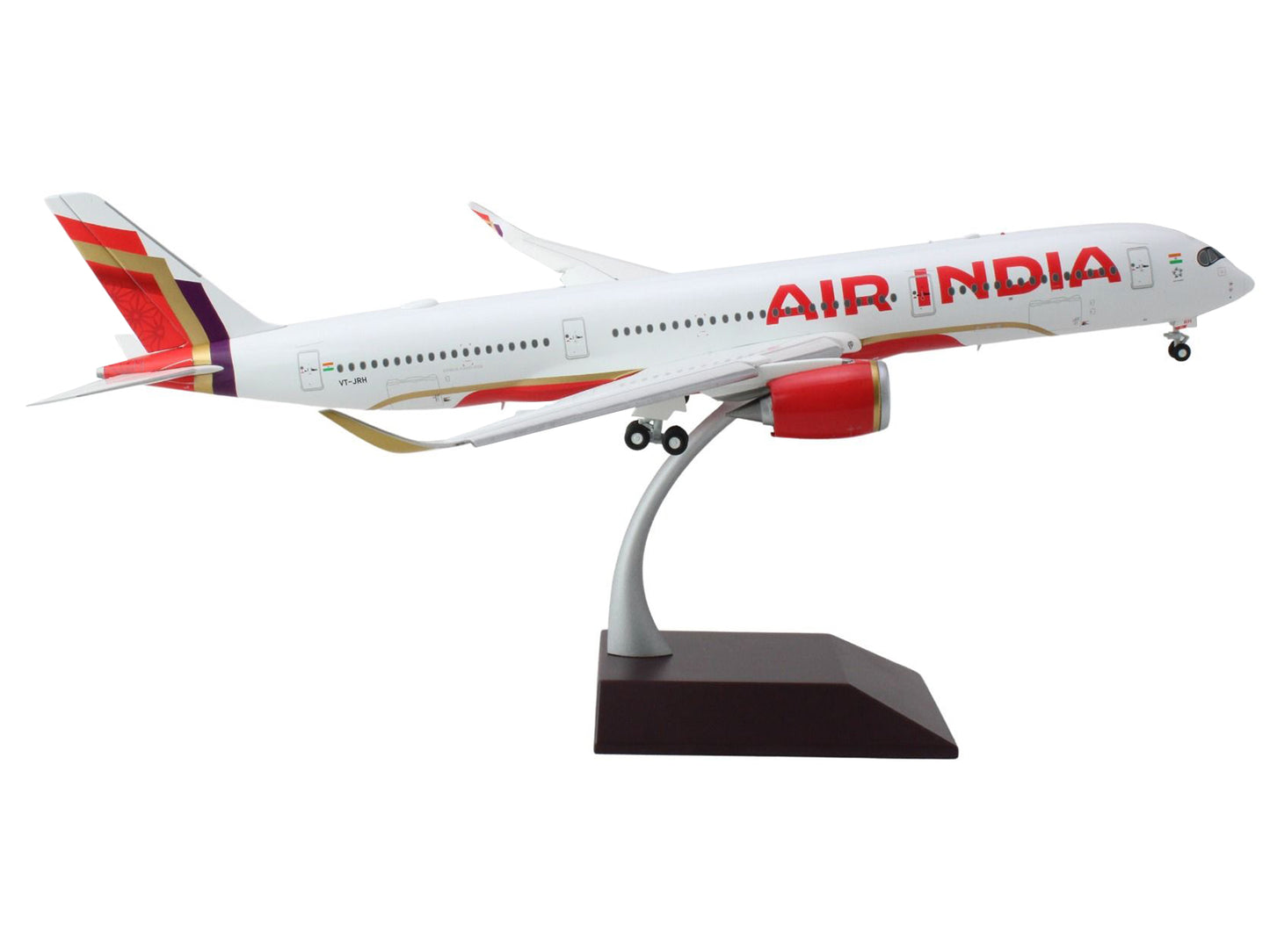 Airbus A350-900 Commercial Aircraft with Flaps Down "Air India" (VT-JRH) White with Striped Tail "Gemini 200" Series 1/200 Diecast Model Airplane by GeminiJets