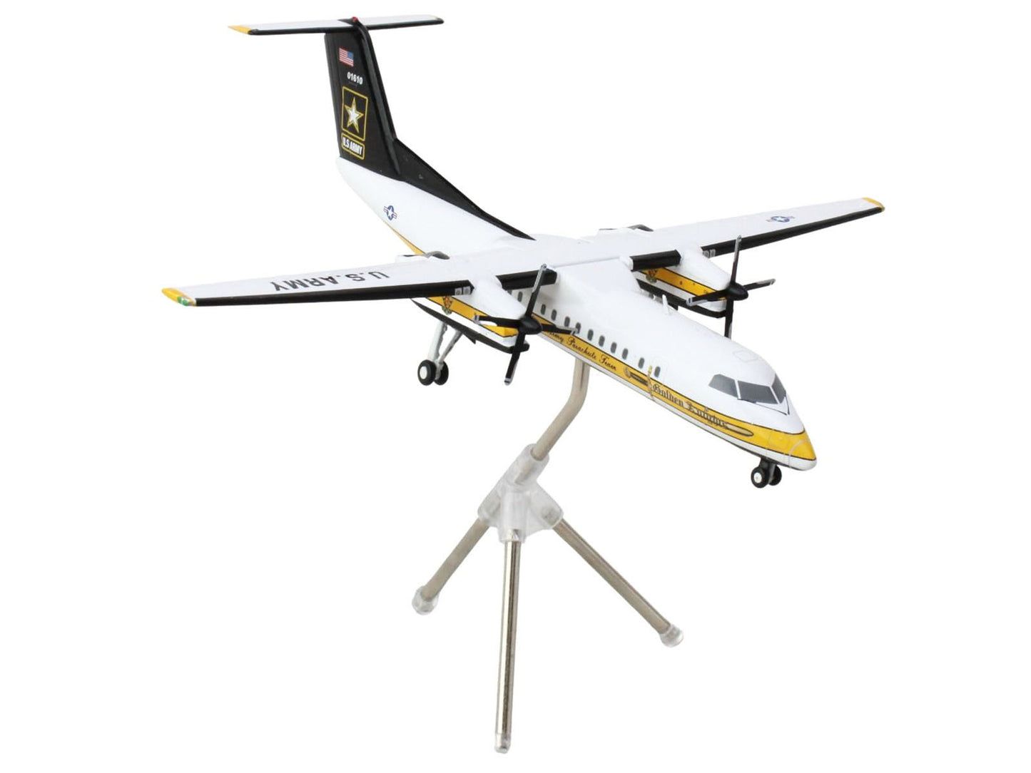 Bombardier C-147A Transport Aircraft "Golden Knights Parachute Team" United States Army (17-01610) White with Yellow Stripes and Black Tail "Gemini 200" Series 1/200 Diecast Model Airplane by GeminiJets