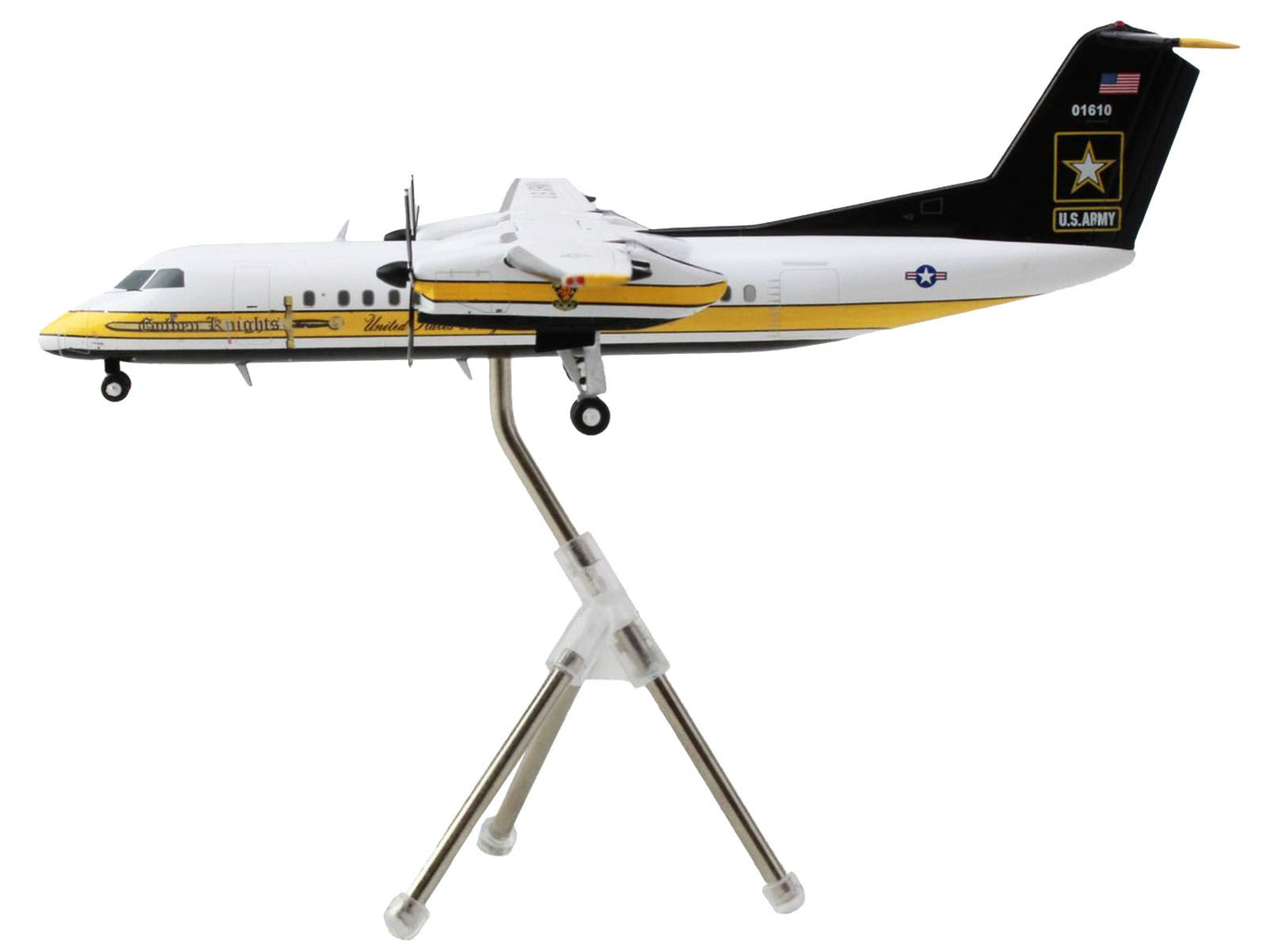 Bombardier C-147A Transport Aircraft "Golden Knights Parachute Team" United States Army (17-01610) White with Yellow Stripes and Black Tail "Gemini 200" Series 1/200 Diecast Model Airplane by GeminiJets