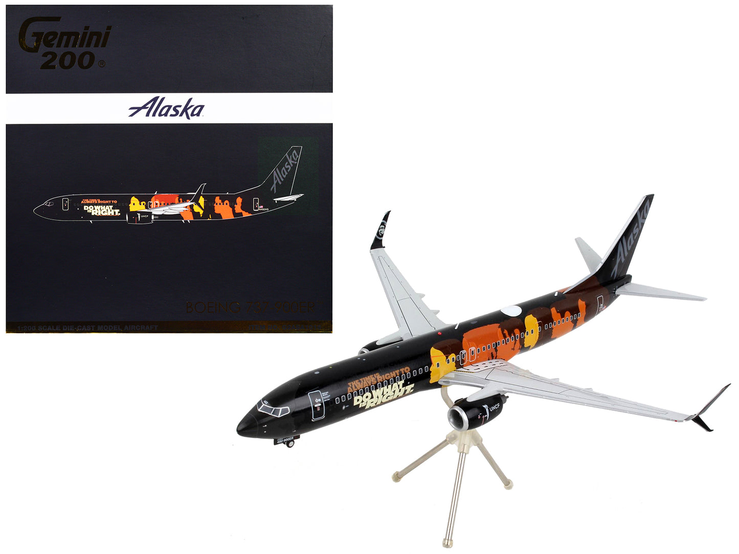 Boeing 737-900ER Commercial Aircraft "Alaska Airlines - Our Commitment" Black with Graphics "Gemini 200" Series 1/200 Diecast Model Airplane by GeminiJets