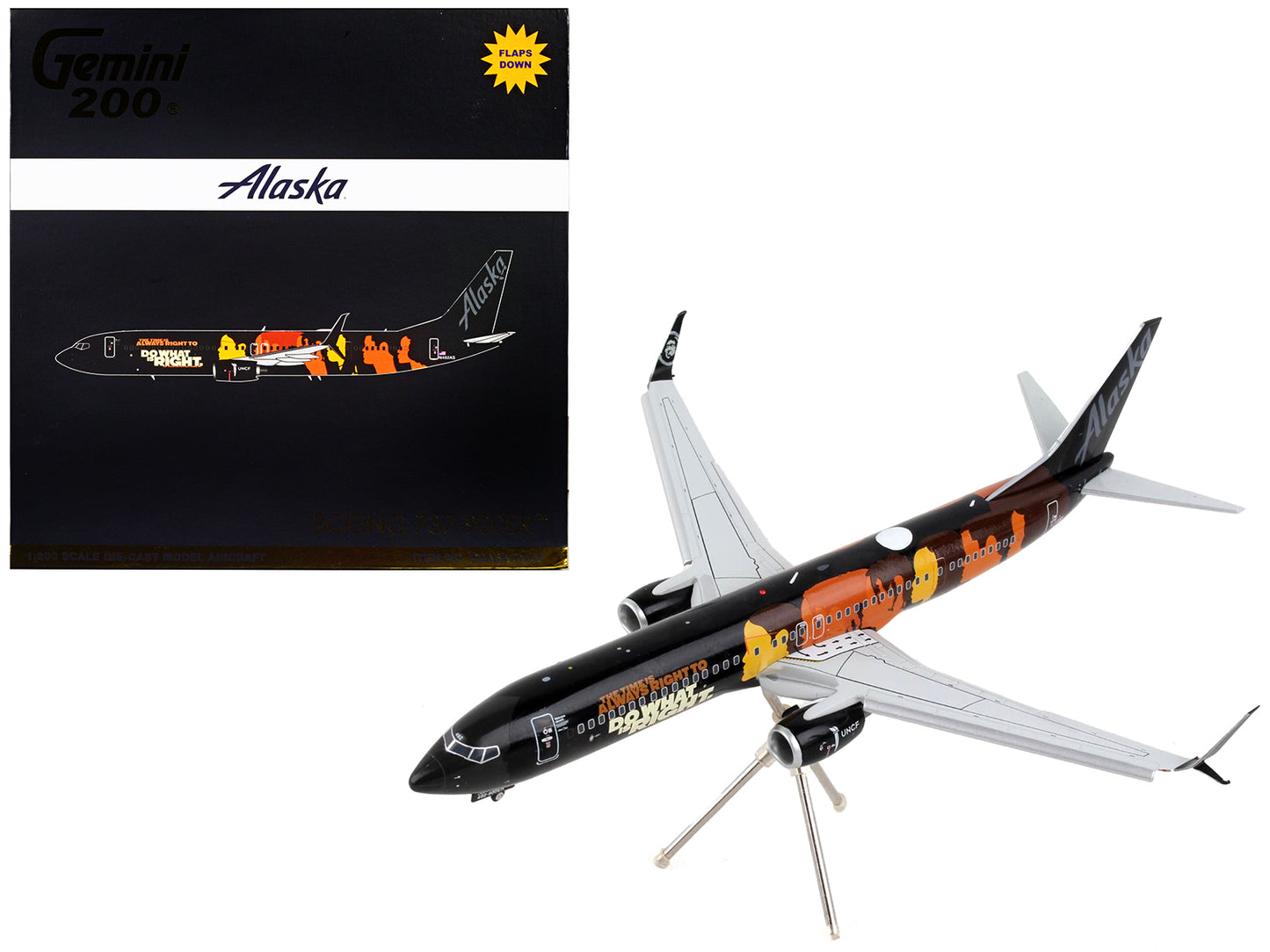 Boeing 737-900ER Commercial Aircraft with Flaps Down "Alaska Airlines - Our Commitment" Black with Graphics "Gemini 200" Series 1/200 Diecast Model Airplane by GeminiJets