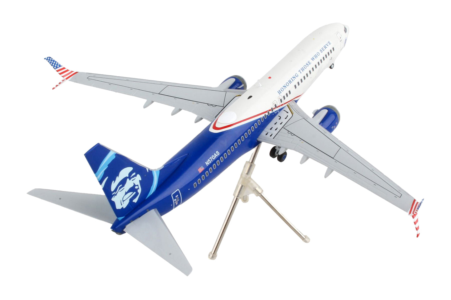 Boeing 737-800 Commercial Aircraft "Alaska Airlines - Honoring Those Who Serve" White and Blue "Gemini 200" Series 1/200 Diecast Model Airplane by GeminiJets