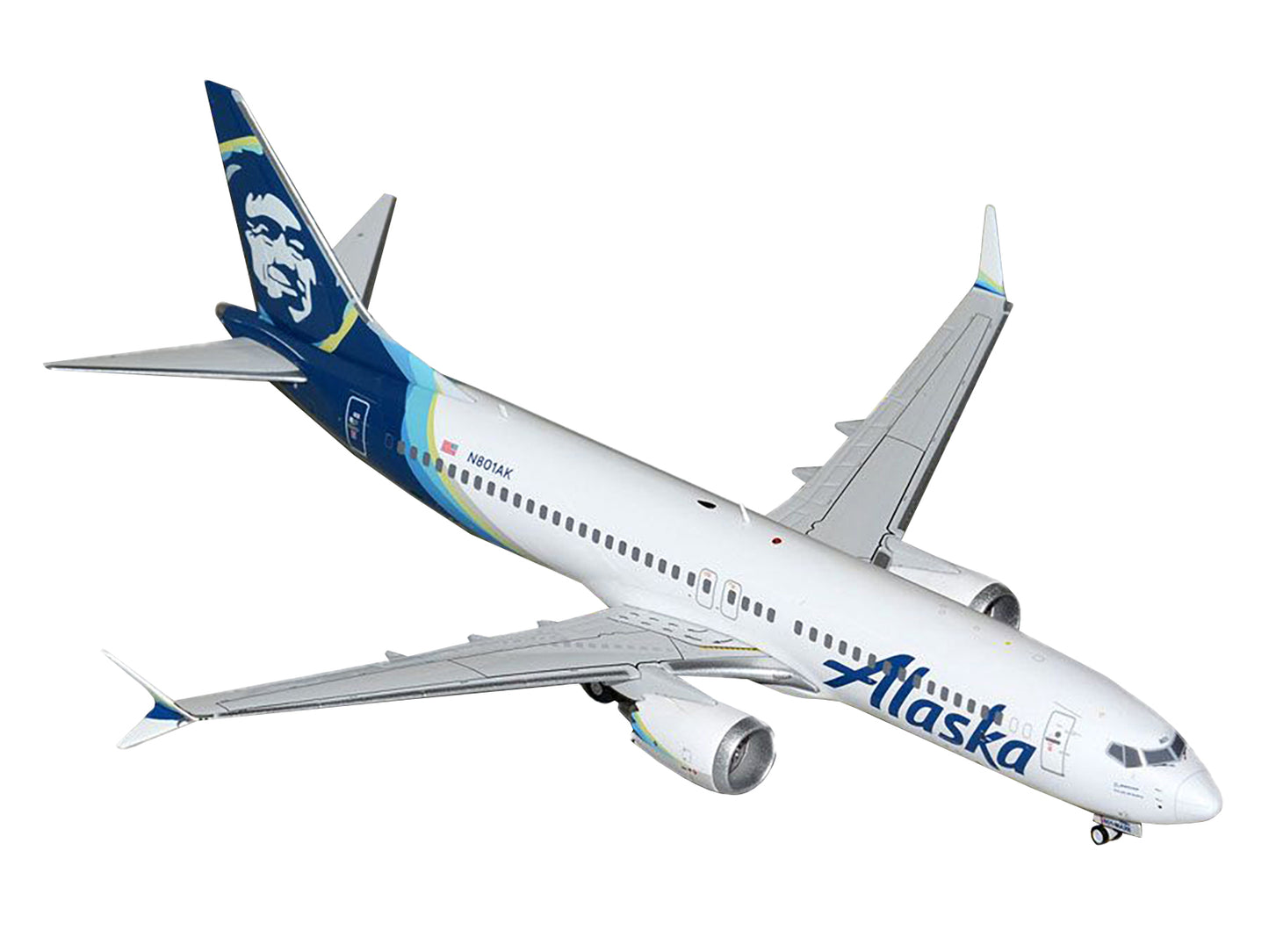 Boeing 737 MAX 8 Commercial Aircraft "Alaska Airlines" (N801AK) White with Blue Tail "Gemini 200" Series 1/200 Diecast Model Airplane by GeminiJets