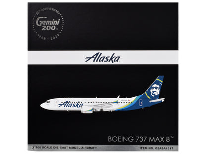 Boeing 737 MAX 8 Commercial Aircraft "Alaska Airlines" (N801AK) White with Blue Tail "Gemini 200" Series 1/200 Diecast Model Airplane by GeminiJets