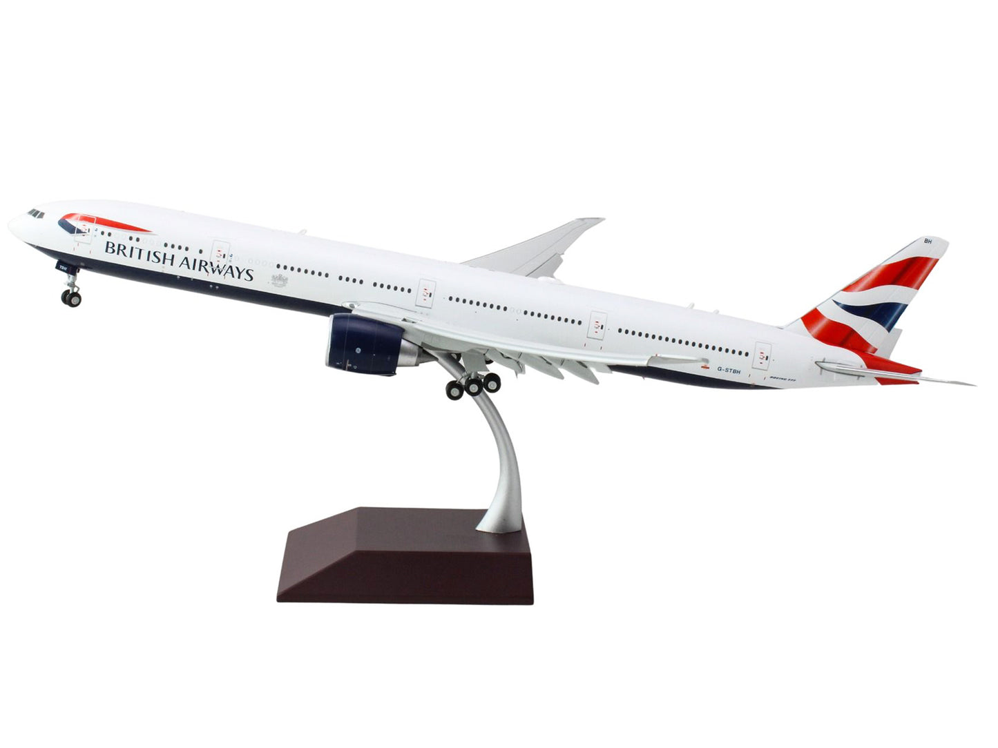 Boeing 777-300ER Commercial Aircraft with Flaps Down "British Airways" (G-STBH) White with Striped Tail "Gemini 200" Series 1/200 Diecast Model Airplane by GeminiJets