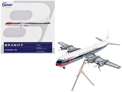 Lockheed L-188 Electra Commercial Aircraft "Braniff International Airways" White with Blue Stripes "Gemini 200" Series 1/200 Diecast Model Airplane by GeminiJets