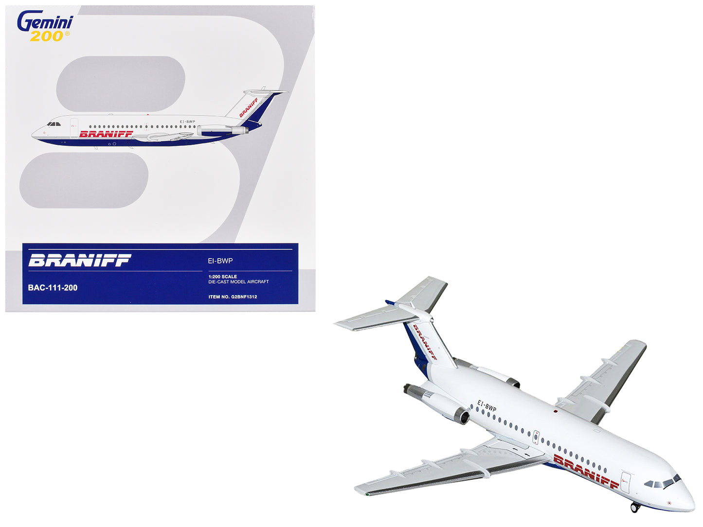 BAC 111-200 Commercial Aircraft "Braniff International Airways" (EI-BWP) White with Blue Tail "Gemini 200" Series 1/200 Diecast Model Airplane by GeminiJets