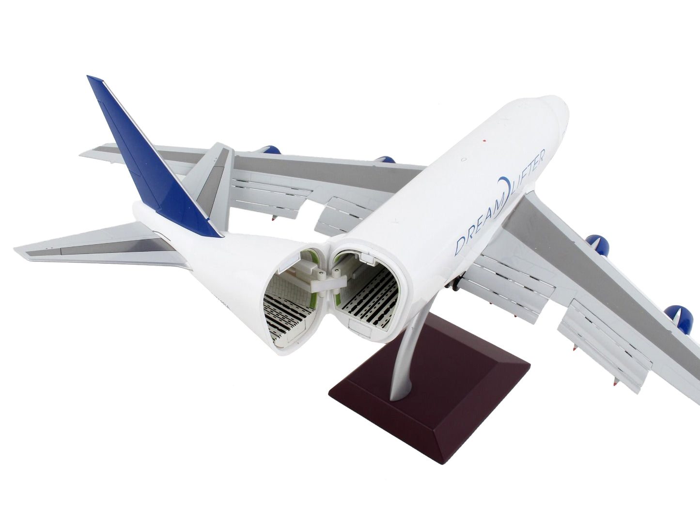 Boeing 747LCF Commercial Aircraft with Flaps Down "Dreamlifter" White with Blue Tail "Gemini 200" Series 1/200 Diecast Model Airplane by GeminiJets