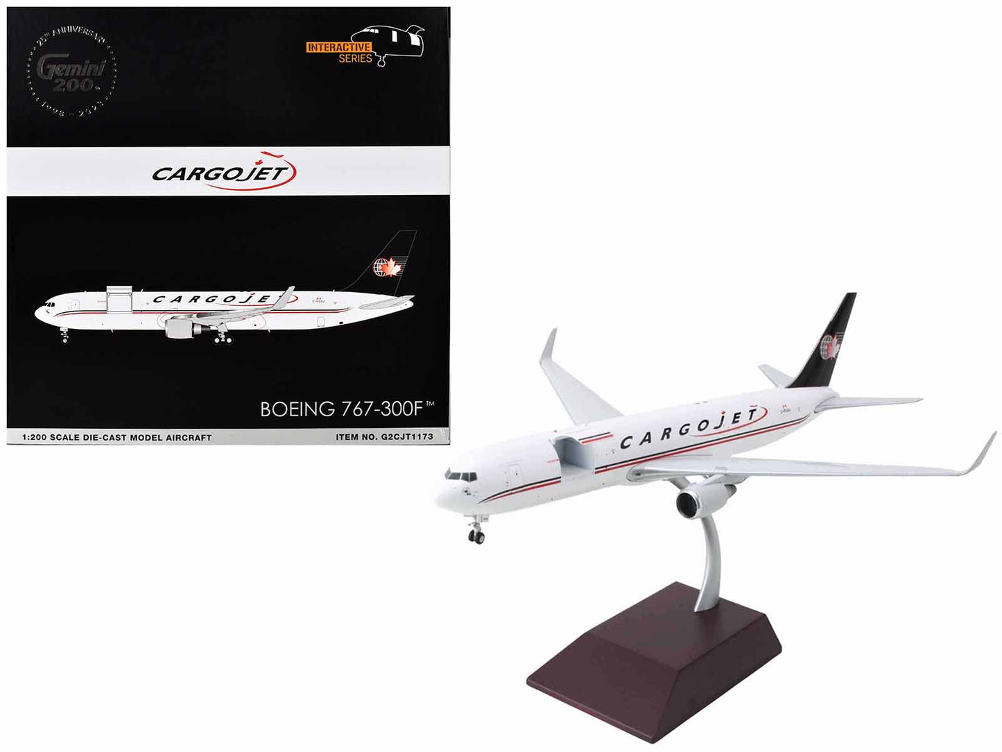 Boeing 767-300F Commercial Aircraft "Cargojet Airways" (C-FGSJ) White with Black Tail "Gemini 200 - Interactive Series" 1/200 Diecast Model Airplane by GeminiJets