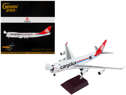 Boeing 747-400F Commercial Aircraft "Cargolux" Gray with Red Tail "Gemini 200 - Interactive" Series 1/200 Diecast Model Airplane by GeminiJets