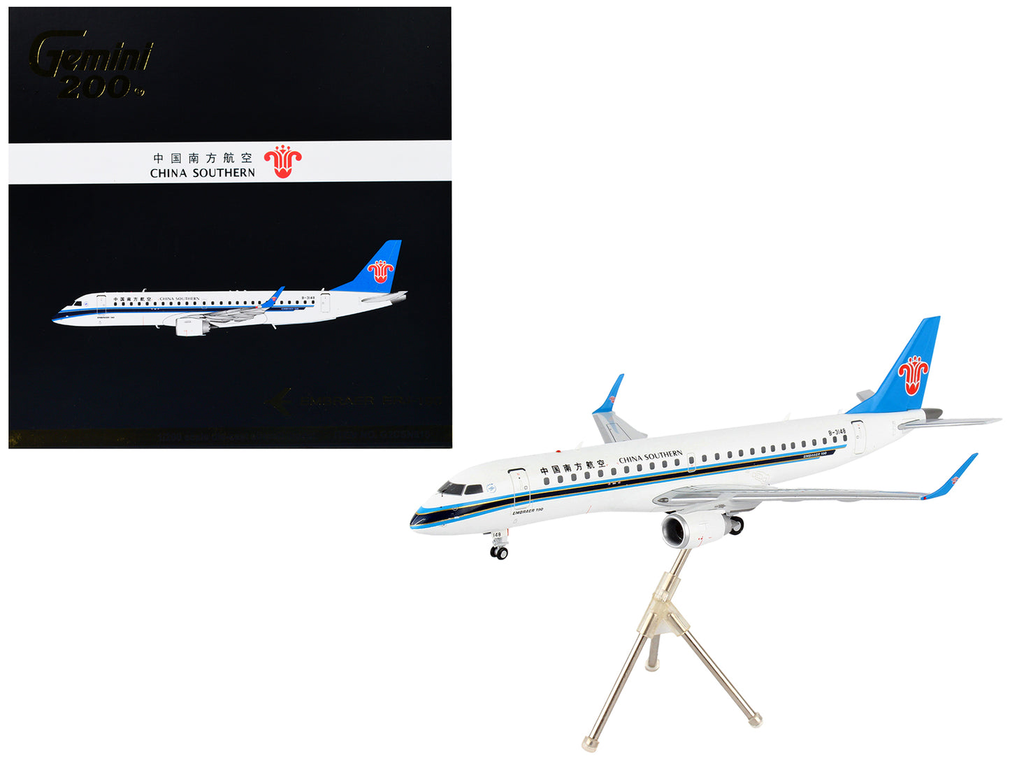 Embraer ERJ-190 Commercial Aircraft "China Southern Airlines" White with Black Stripes and Blue Tail "Gemini 200" Series 1/200 Diecast Model Airplane by GeminiJets