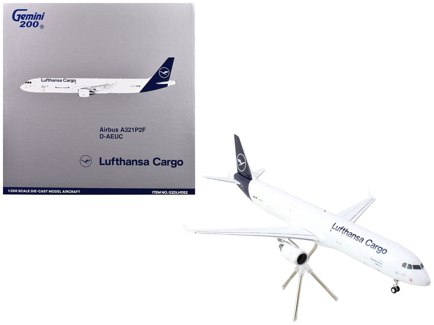 Airbus A321P2F Commercial Aircraft "Lufthansa Cargo" (D-AEUC) White with Blue Tail "Gemini 200" Series 1/200 Diecast Model Airplane by GeminiJets