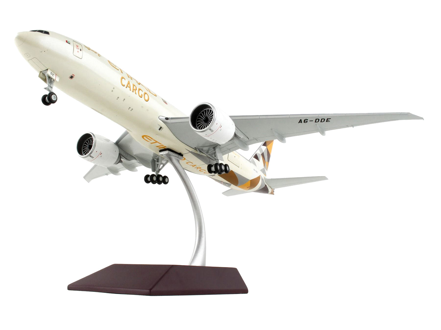 Boeing 777F Commercial Aircraft "Etihad Airways Cargo" Beige with Tail Graphics "Gemini 200 - Interactive" Series 1/200 Diecast Model Airplane by GeminiJets