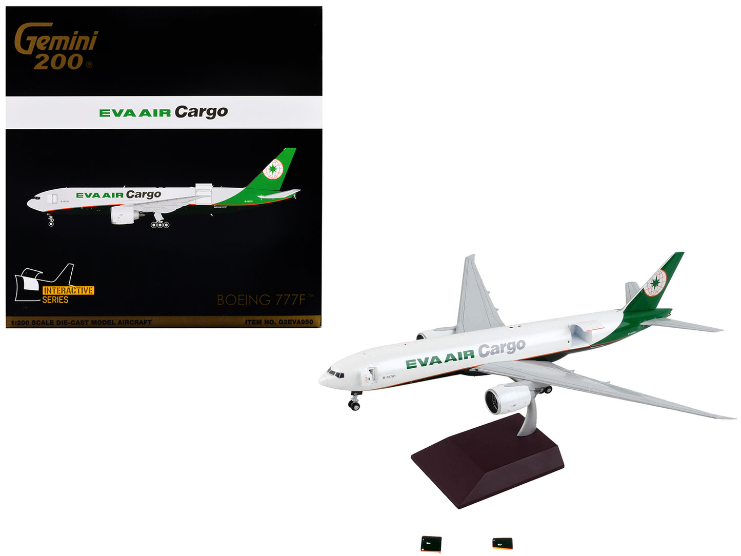 Boeing 777F Commercial Aircraft "Eva Air Cargo" White with Green Tail "Gemini 200 - Interactive" Series 1/200 Diecast Model Airplane by GeminiJets