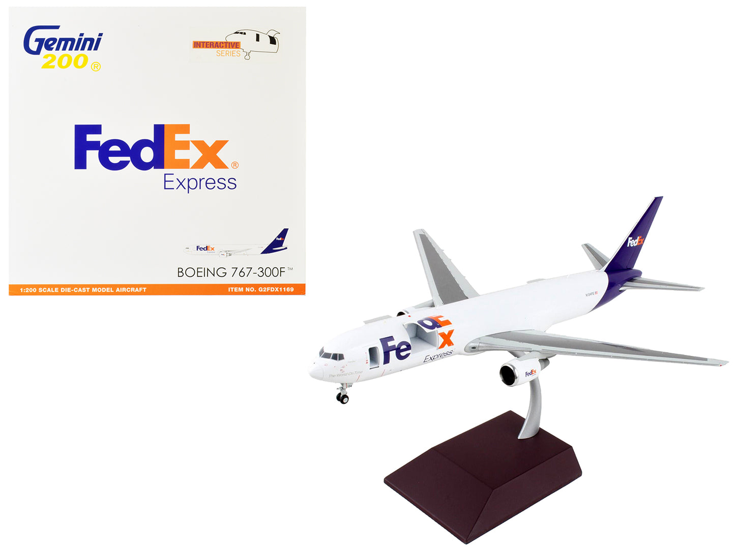 Boeing 767-300F Commercial Aircraft "Federal Express" White with Purple Tail "Interactive Series" 1/200 Diecast Model Airplane by GeminiJets