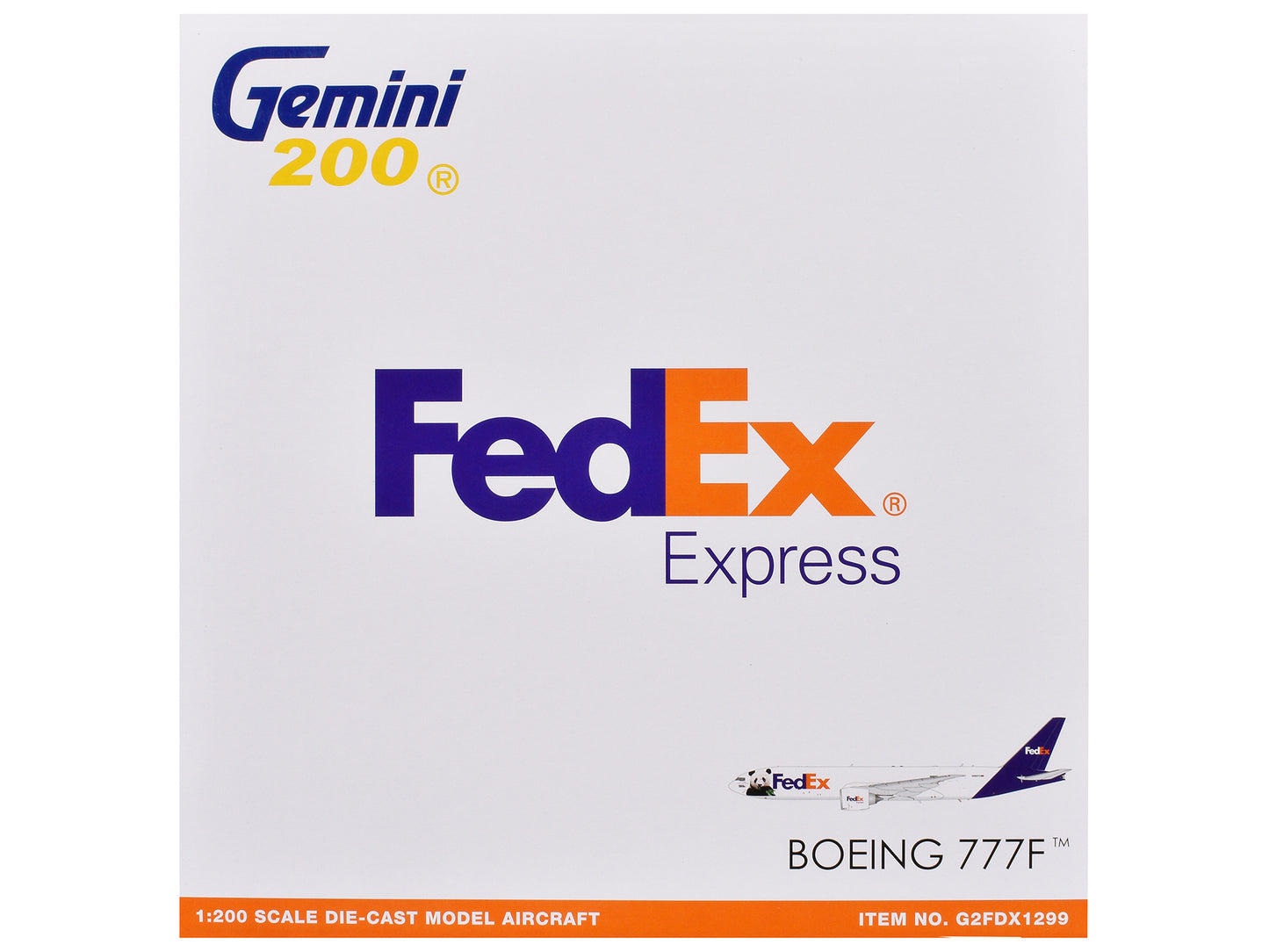 Boeing 777-200LR Commercial Aircraft "FedEx - Panda Livery" (N886FD) White with Purple Tail "Gemini 200" Series 1/200 Diecast Model Airplane by GeminiJets