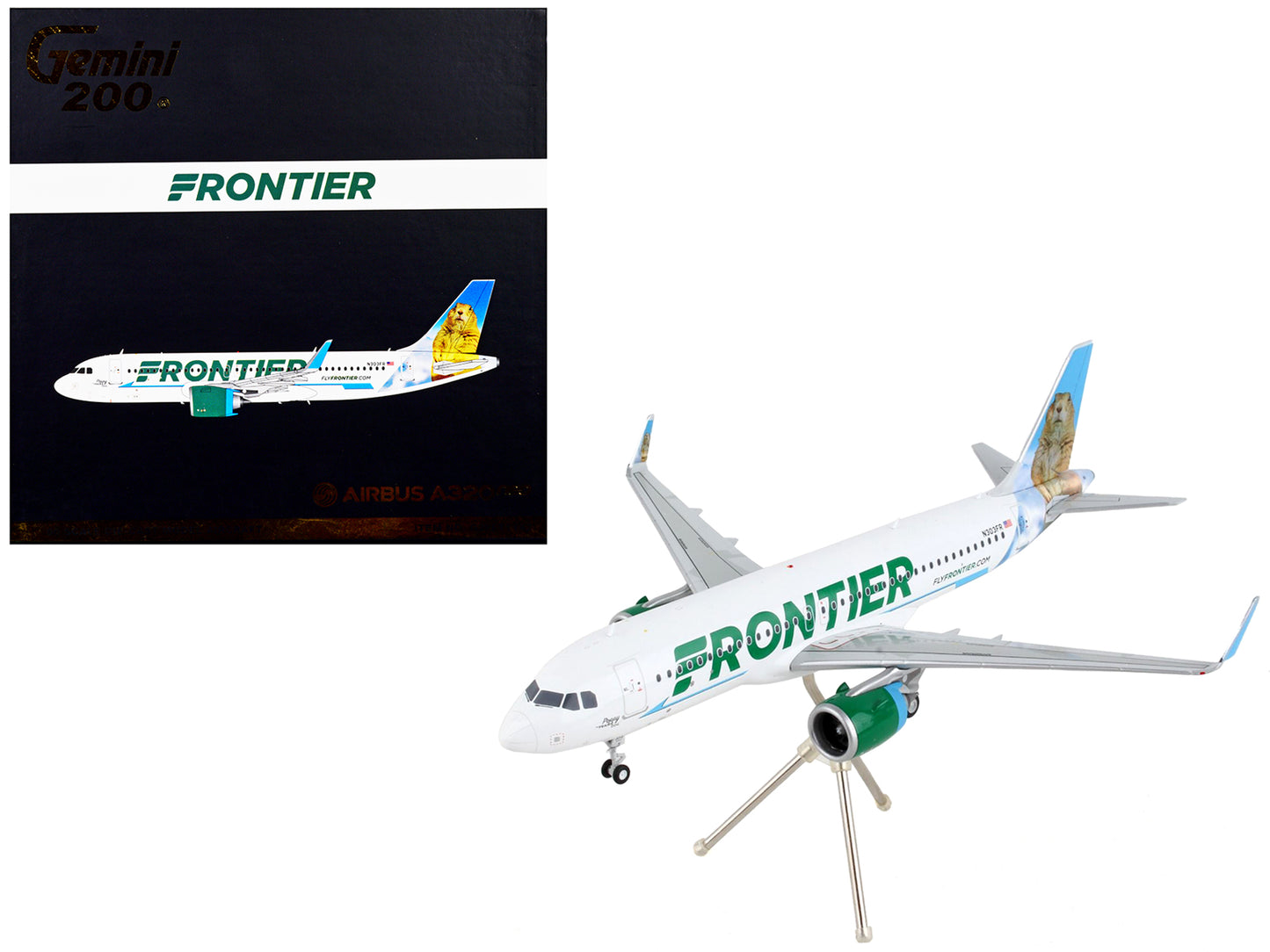 Airbus A320neo Commercial Aircraft "Frontier Airlines - Poppy the Prairie Dog" White with Graphics "Gemini 200" Series 1/200 Diecast Model Airplane by GeminiJets