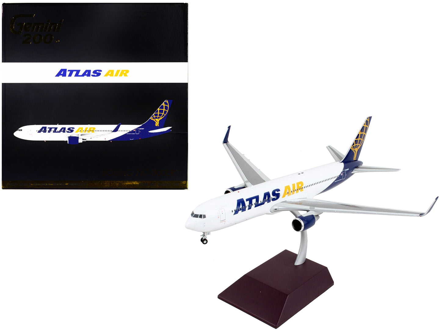 Boeing 767-300ER Commercial Aircraft "Atlas Air" White with Blue Tail "Gemini 200" Series 1/200 Diecast Model Airplane by GeminiJets