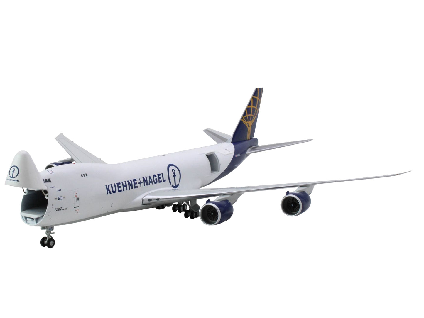 Boeing 747-8F Commercial Aircraft "Atlas Air - Kuene+Nagel" (N862GT) White with Blue Tail "Gemini 200 - Interactive" Series 1/200 Diecast Model Airplane by GeminiJets