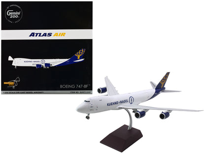 Boeing 747-8F Commercial Aircraft "Atlas Air - Kuene+Nagel" (N862GT) White with Blue Tail "Gemini 200 - Interactive" Series 1/200 Diecast Model Airplane by GeminiJets