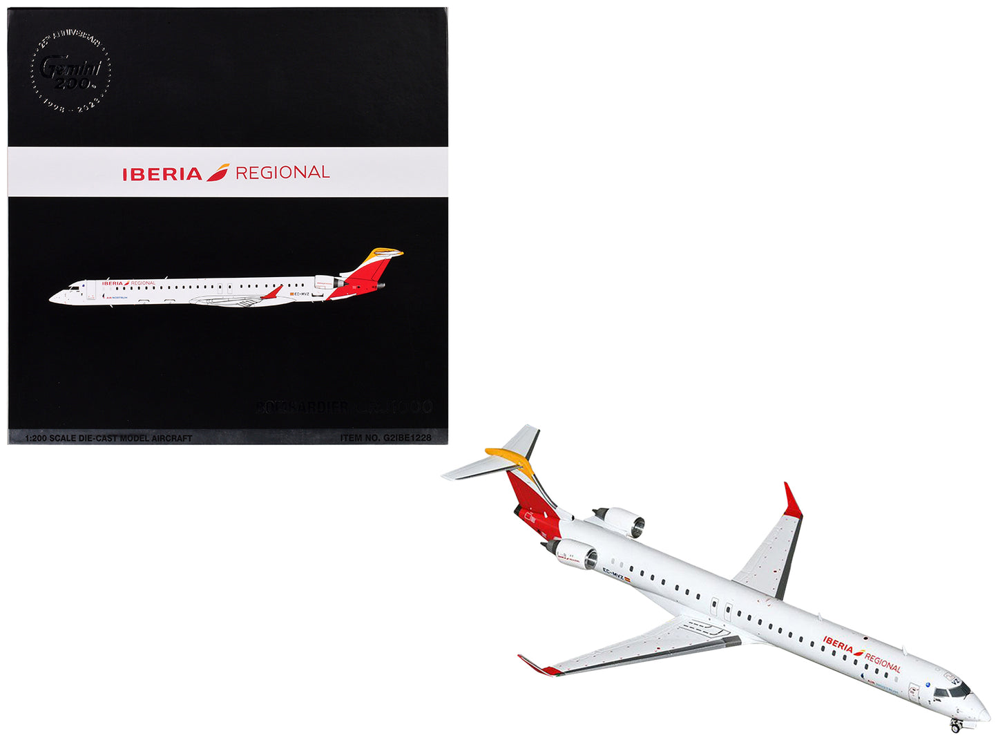 Bombardier CRJ1000 Commercial Aircraft "Iberia Regional" (EC-MVZ) White with Red Tail "Gemini 200" Series 1/200 Diecast Model Airplane by GeminiJets