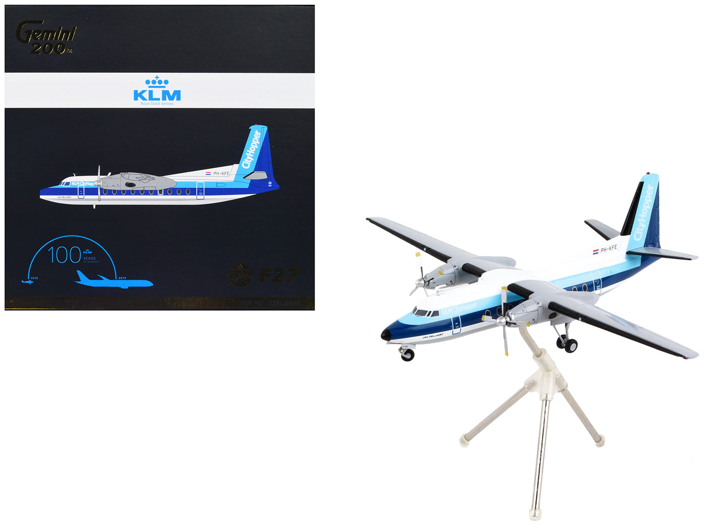 Fokker F27 Commercial Aircraft "Royal Dutch Airlines CityHopper" White with Blue Stripes "Gemini 200" Series 1/200 Diecast Model Airplane by GeminiJets