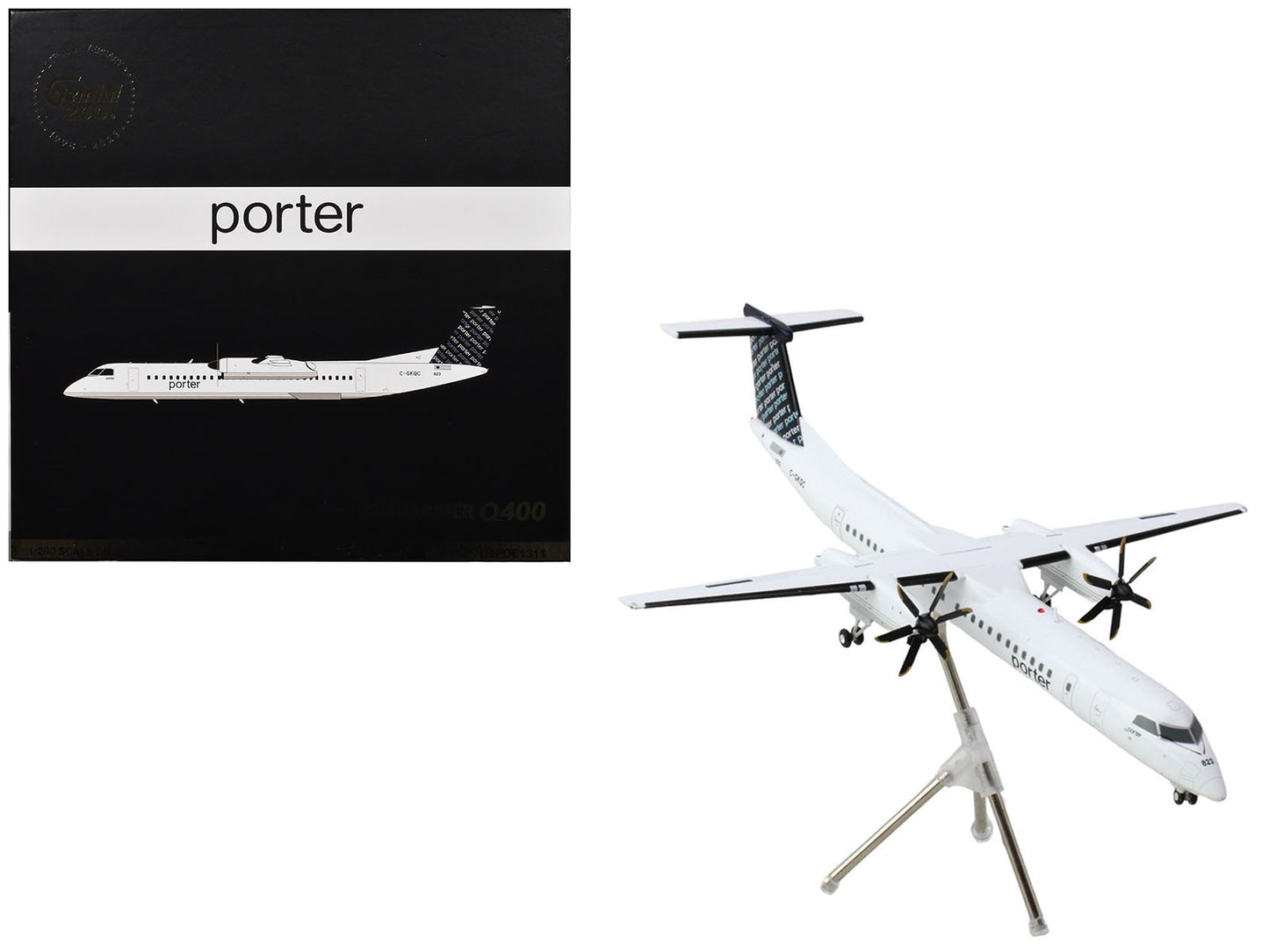 Bombardier Q400 Commercial Aircraft "Porter Airlines" (C-GKQC) White with Black Tail "Gemini 200" Series 1/200 Diecast Model Airplane by GeminiJets