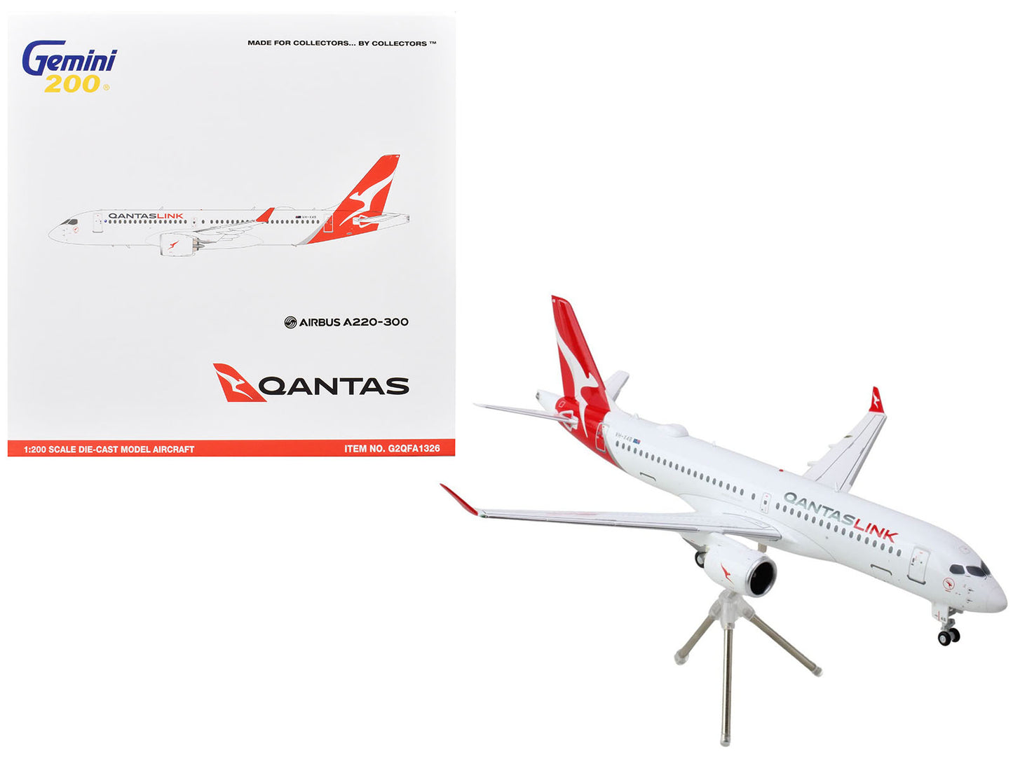 Airbus A220-300 Commercial Aircraft "QantasLink - Qantas Airways" (VH-4XB) White with Red Tail "Gemini 200" Series 1/200 Diecast Model Airplane by GeminiJets