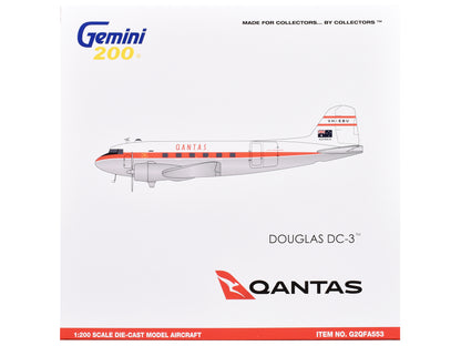 Douglas DC-3 Commercial Aircraft "Qantas Airways" (VH-EBU) White with Red Stripes "Gemini 200" Series 1/200 Diecast Model Airplane by GeminiJets