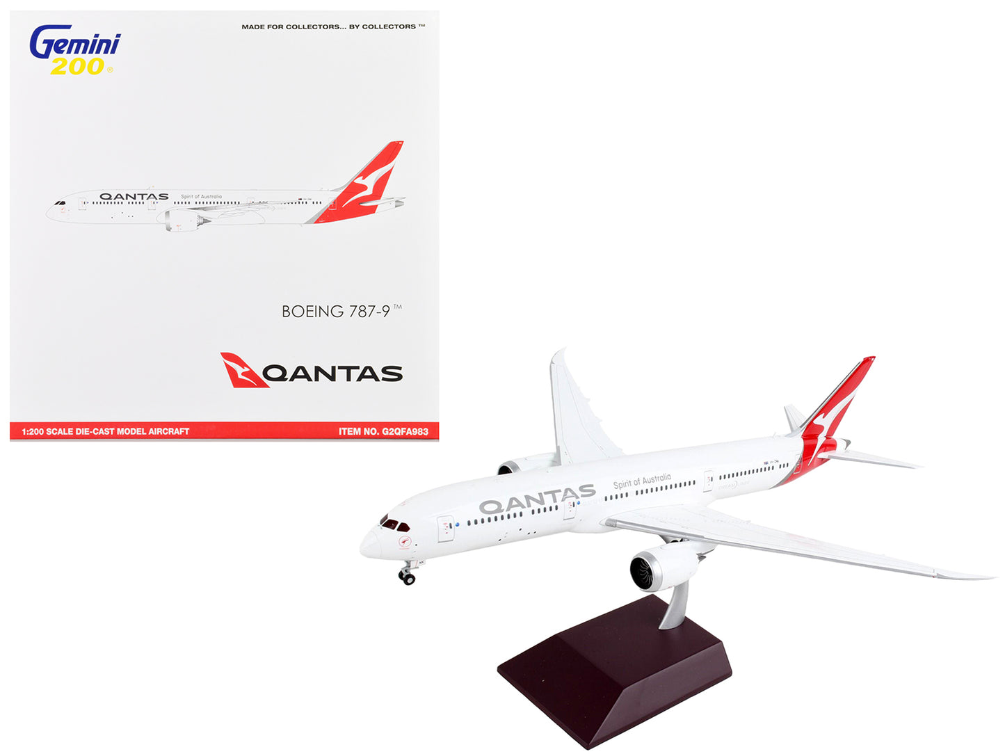 Boeing 787-9 Commercial Aircraft "Qantas Airways - Spirit of Australia" White with Red Tail "Gemini 200" Series 1/200 Diecast Model Airplane by GeminiJets