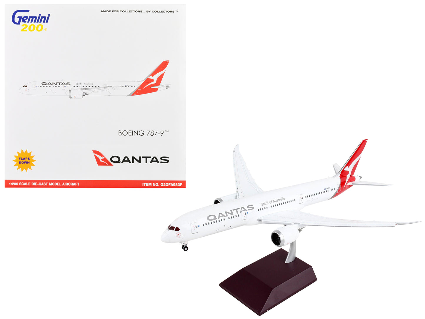 Boeing 787-9 Commercial Aircraft with Flaps Down "Qantas Airways - Spirit of Australia" White with Red Tail "Gemini 200" Series 1/200 Diecast Model Airplane by GeminiJets