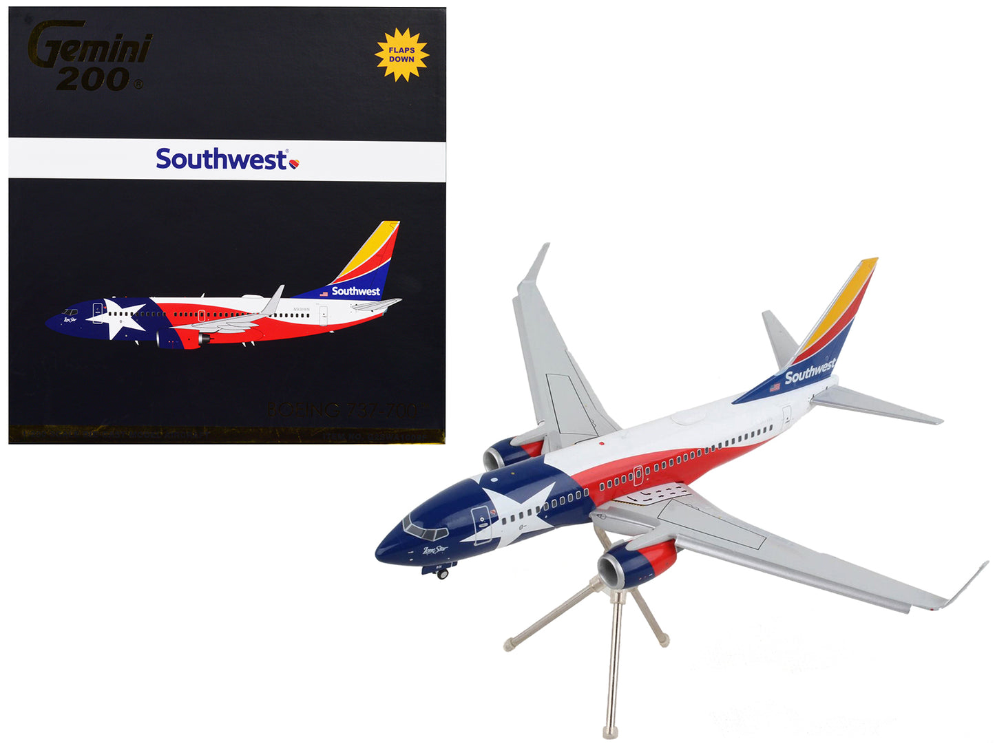 Boeing 737-700 Commercial Aircraft with Flaps Down "Southwest Airlines - Lone Star One" Texas Flag Livery "Gemini 200" Series 1/200 Diecast Model Airplane by GeminiJets