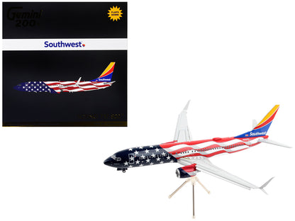 Boeing 737-800 Commercial Aircraft with Flaps Down "Southwest Airlines - Freedom One" American Flag Livery "Gemini 200" Series 1/200 Diecast Model Airplane by GeminiJets