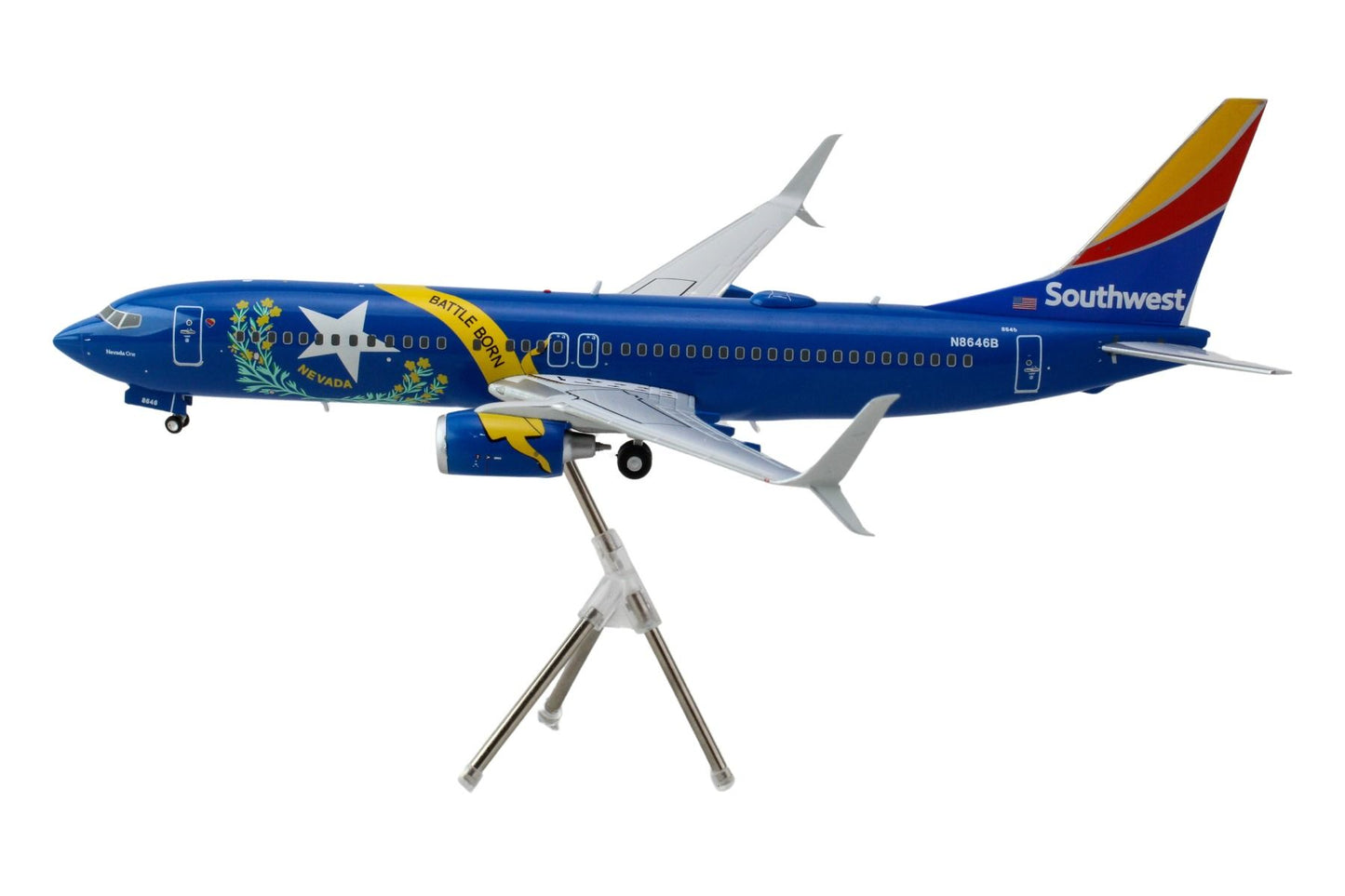 Boeing 737-800 Commercial Aircraft "Southwest Airlines - Nevada One" (N8646B) Blue with Tail Stripes "Gemini 200" Series 1/200 Diecast Model Airplane by GeminiJets