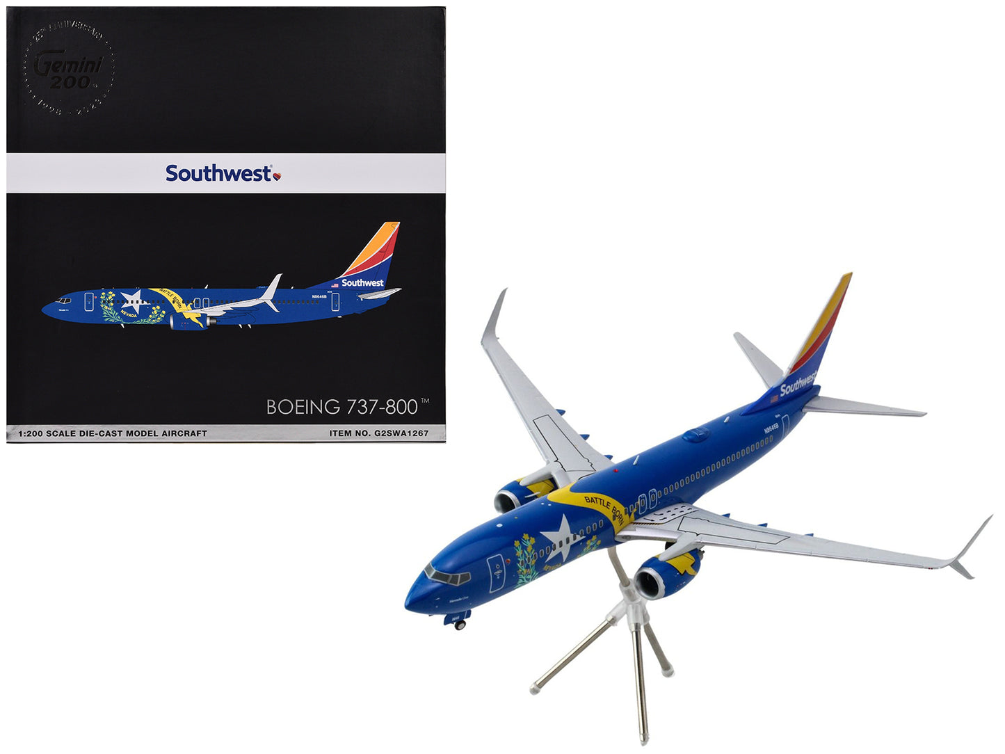 Boeing 737-800 Commercial Aircraft "Southwest Airlines - Nevada One" (N8646B) Blue with Tail Stripes "Gemini 200" Series 1/200 Diecast Model Airplane by GeminiJets