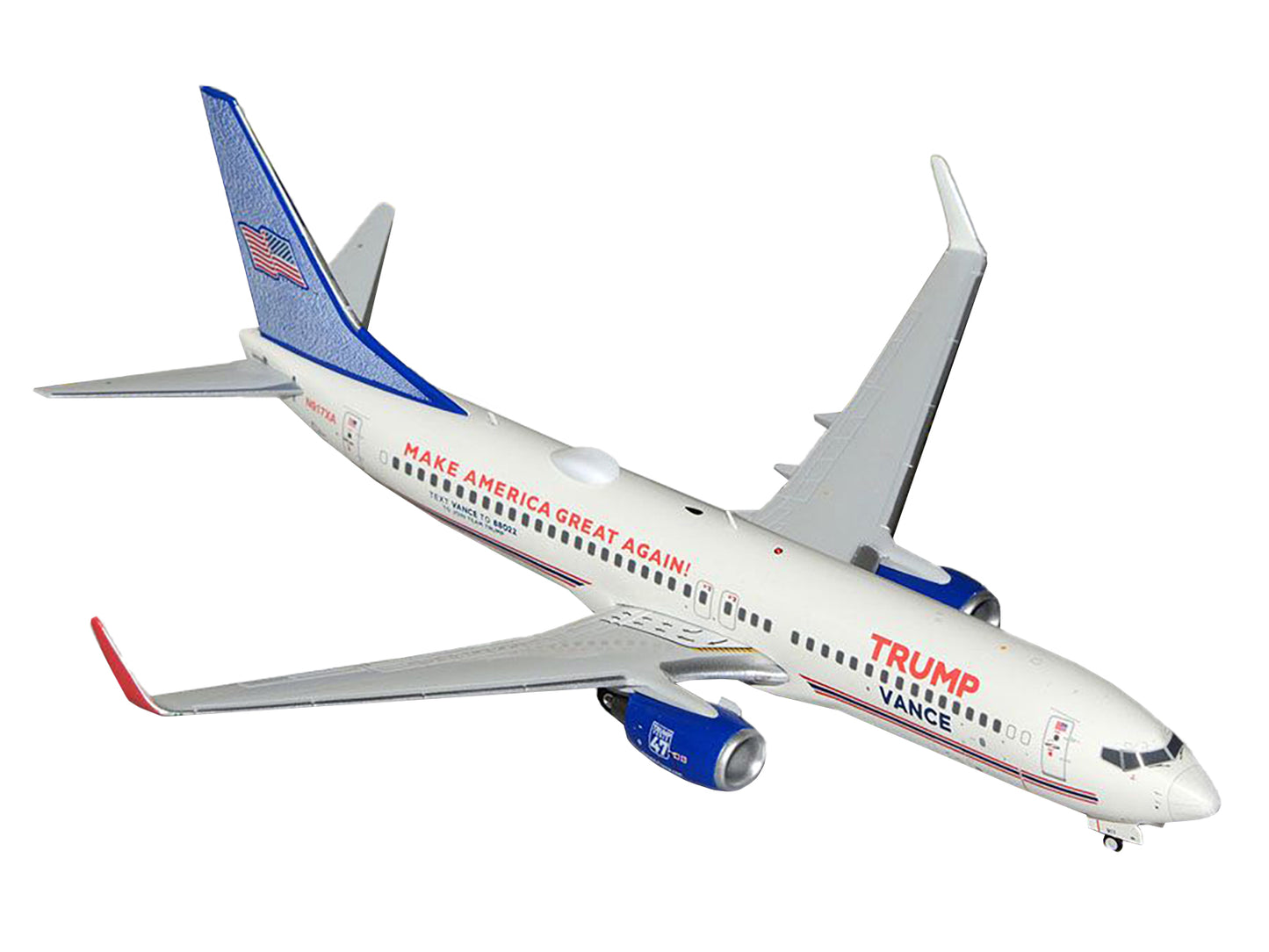 Boeing 737-800 Commercial Aircraft "Trump-Vance Campaign" (N917XA) White with Blue Tail "Gemini 200" Series 1/200 Diecast Model Airplane by GeminiJets